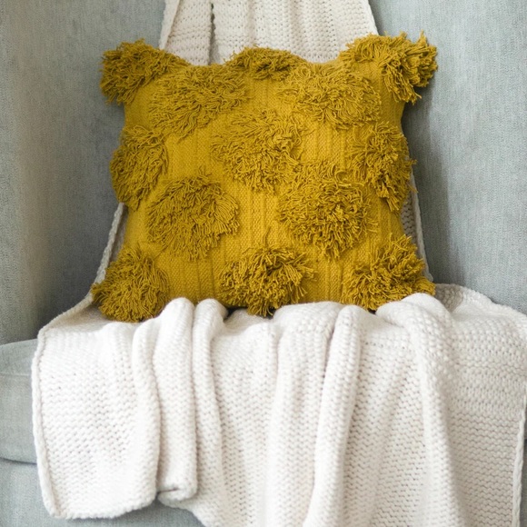 MUSTARD POMS CUSHION  Pillow COVER 18” - Picture 8 of 8